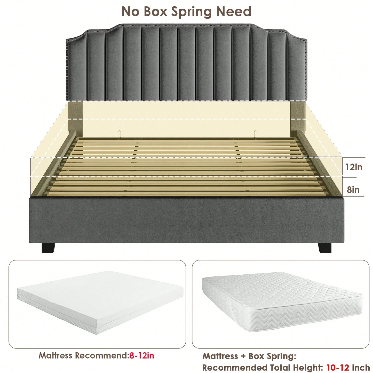 Elegant Grey Velvet Queen Size Bed With Lift-Up Storage