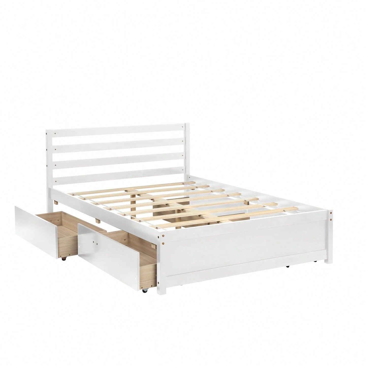Full Size White Wood Platform Bed Frame With 4 Storage Drawers And Headboard For All Ages