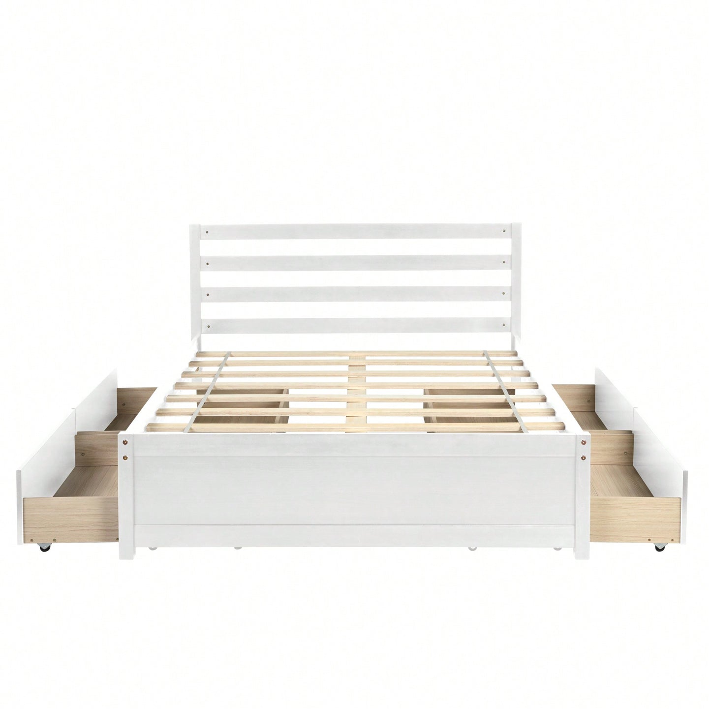 Full Size White Wood Platform Bed Frame With 4 Storage Drawers And Headboard For All Ages