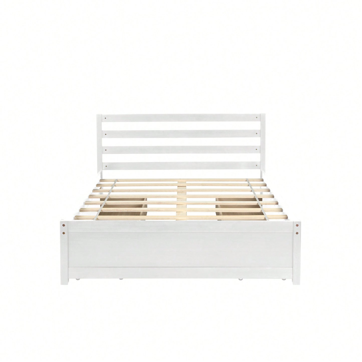 Full Size White Wood Platform Bed Frame With 4 Storage Drawers And Headboard For All Ages