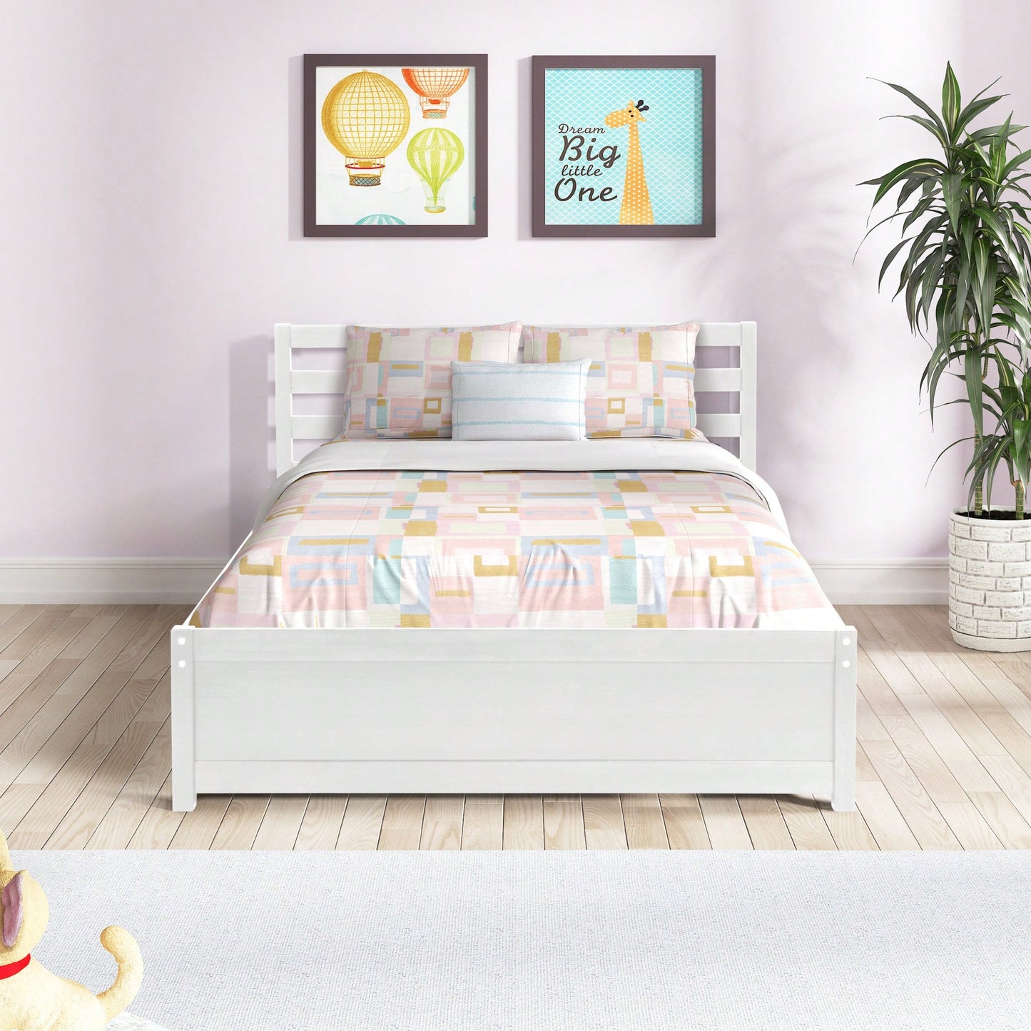 Full Size White Wood Platform Bed Frame With 4 Storage Drawers And Headboard For All Ages