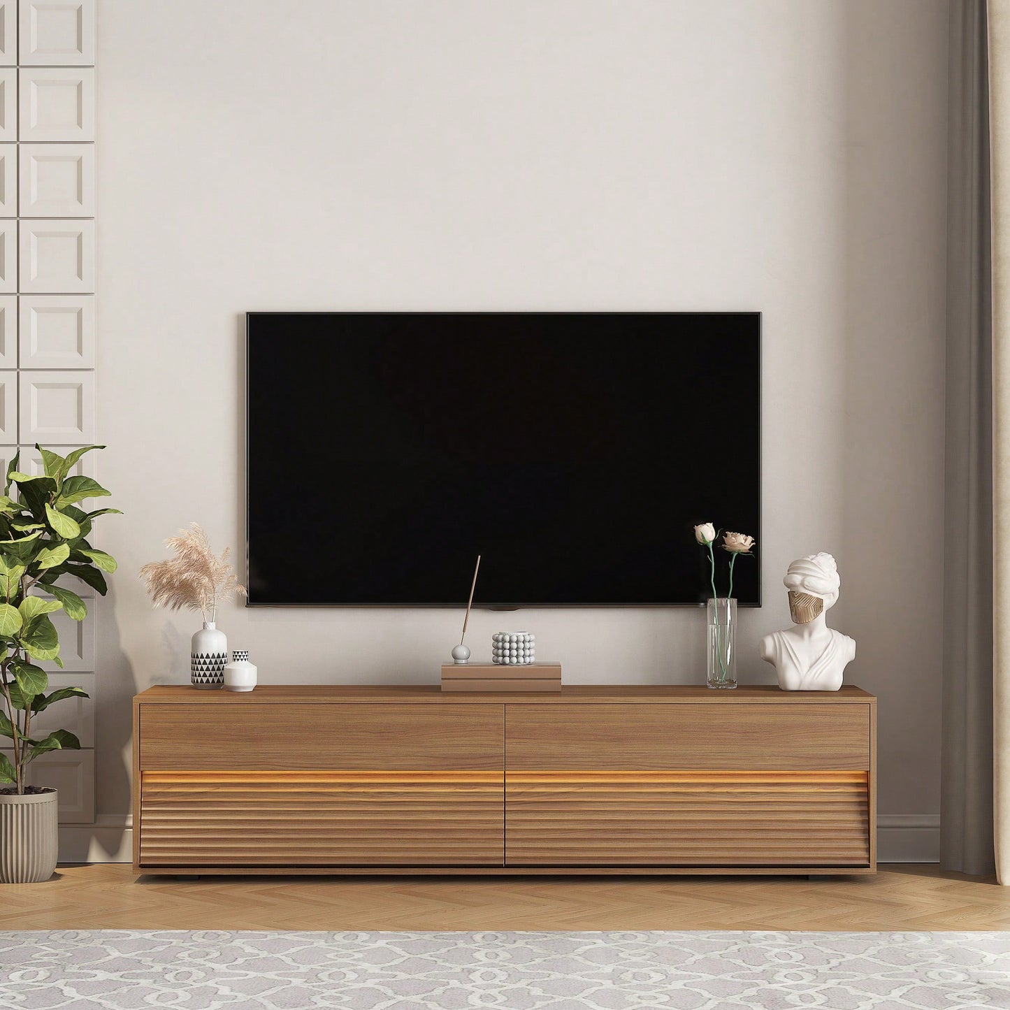 Modern 68 Inch Floating TV Stand With 16 Color LED Lights For 55 To 65 Inch TVs Stylish Wall Mounted Entertainment Center In Wood