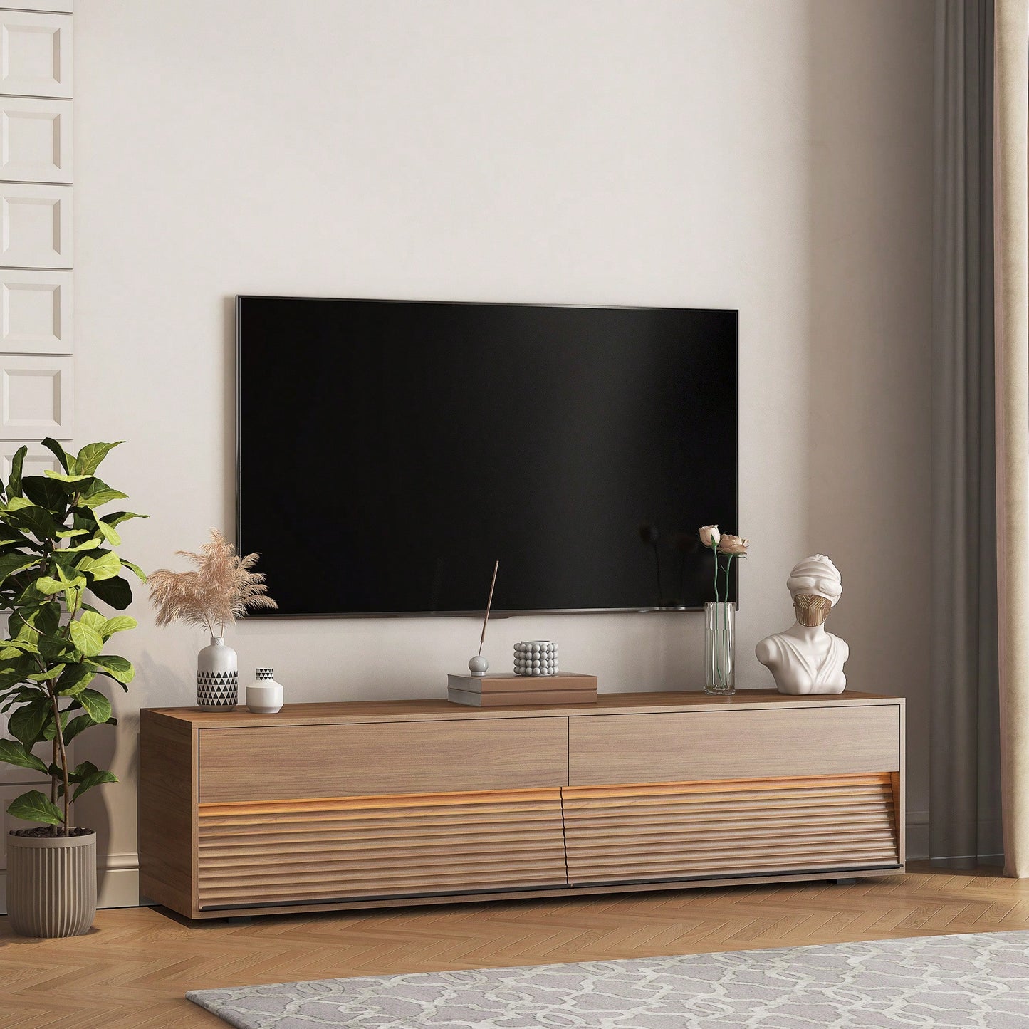 Modern 68 Inch Floating TV Stand With 16 Color LED Lights For 55 To 65 Inch TVs Stylish Wall Mounted Entertainment Center In Wood