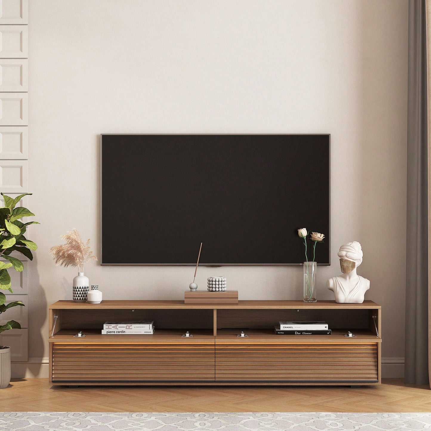 Modern 68 Inch Floating TV Stand With 16 Color LED Lights For 55 To 65 Inch TVs Stylish Wall Mounted Entertainment Center In Wood