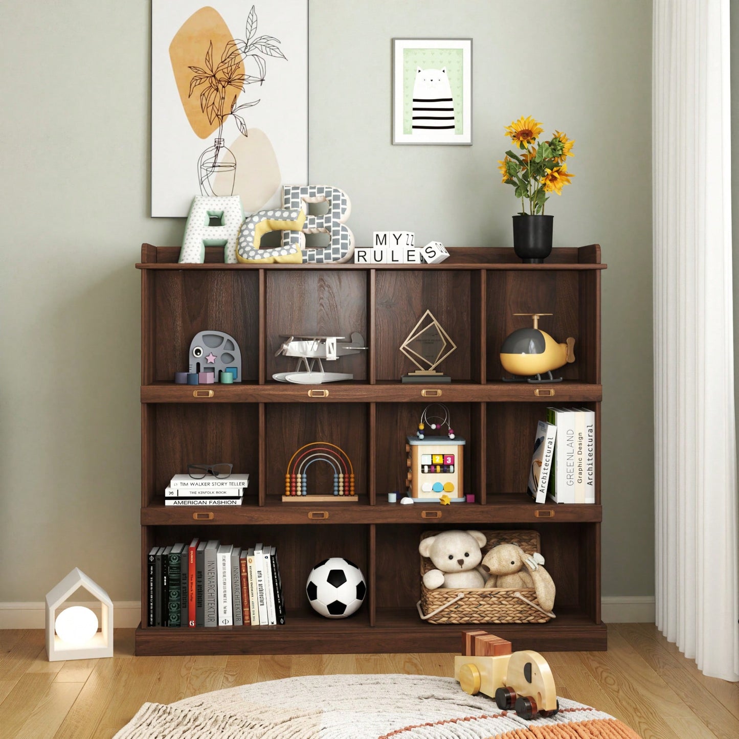 Elegant Walnut 10-Shelf Bookcase For Stylish Home Organization And Display