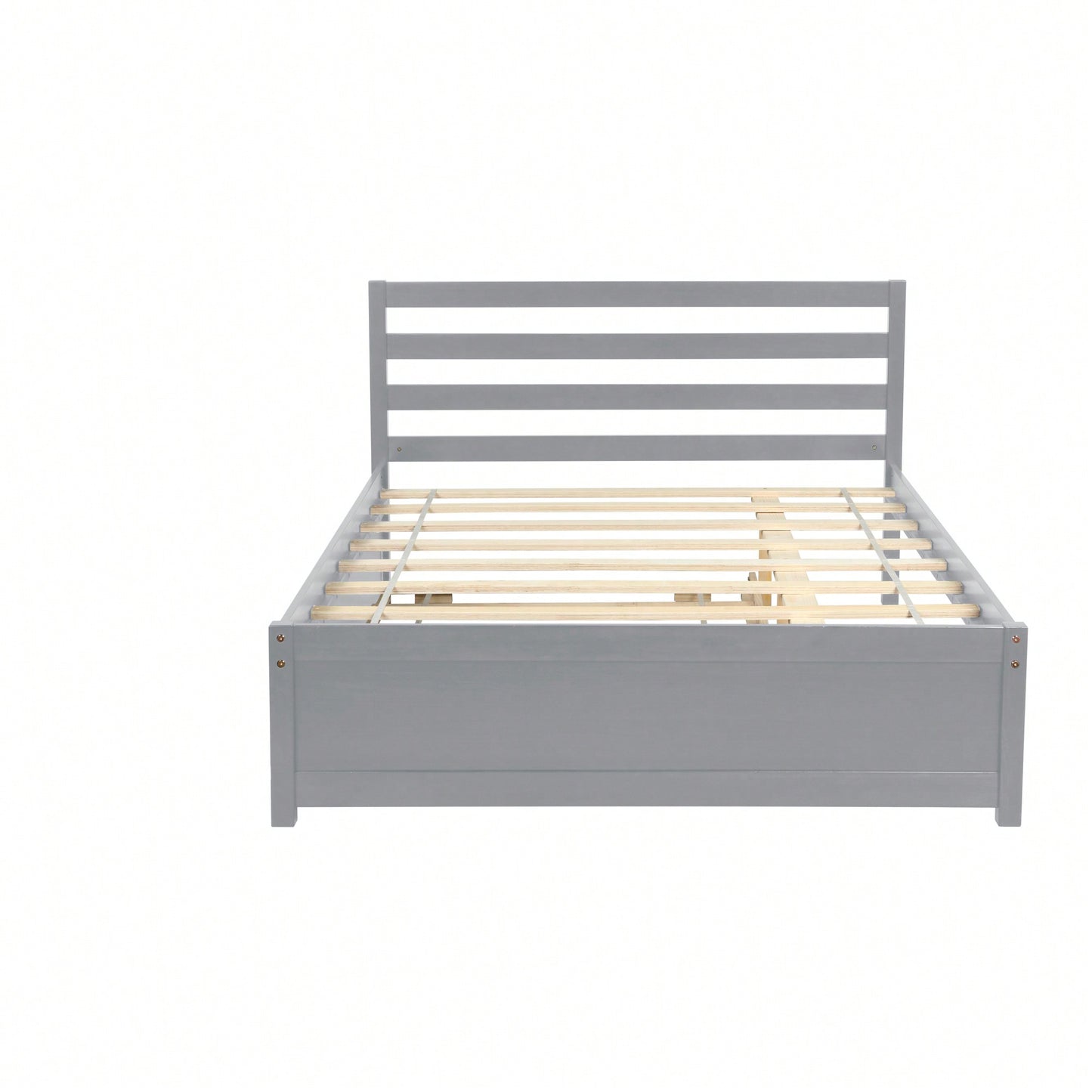 Full Size Wood Platform Bed Frame With Headboard And Twin Trundle For Space-Saving Solutions Grey