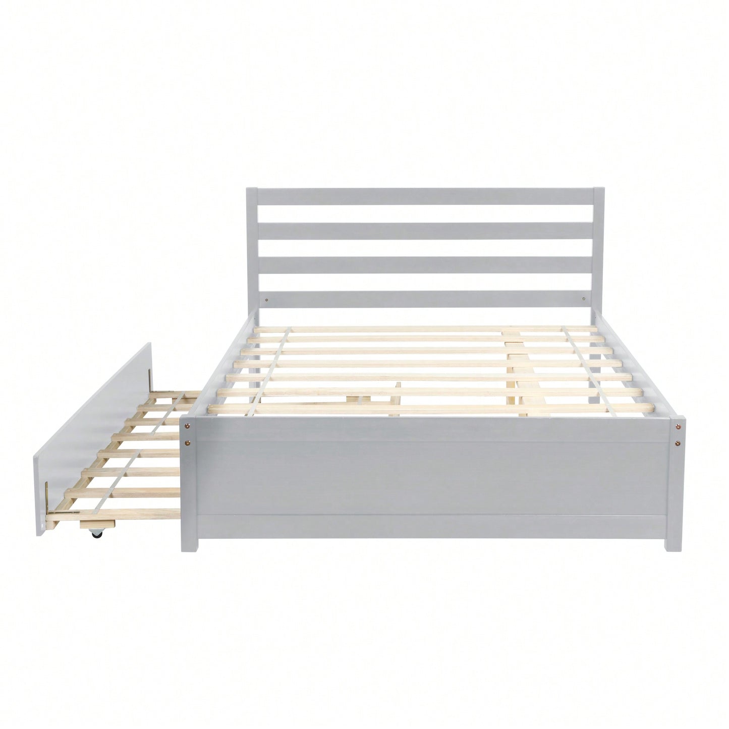 Full Size Wood Platform Bed Frame With Headboard And Twin Trundle For Space-Saving Solutions Grey