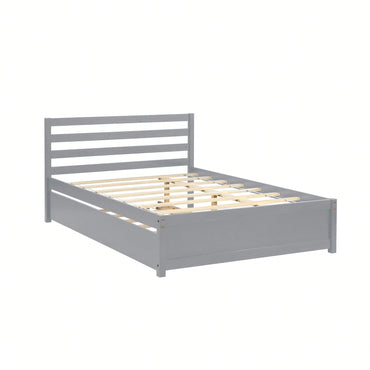 Full Size Wood Platform Bed Frame With Headboard And Twin Trundle For Space-Saving Solutions Grey