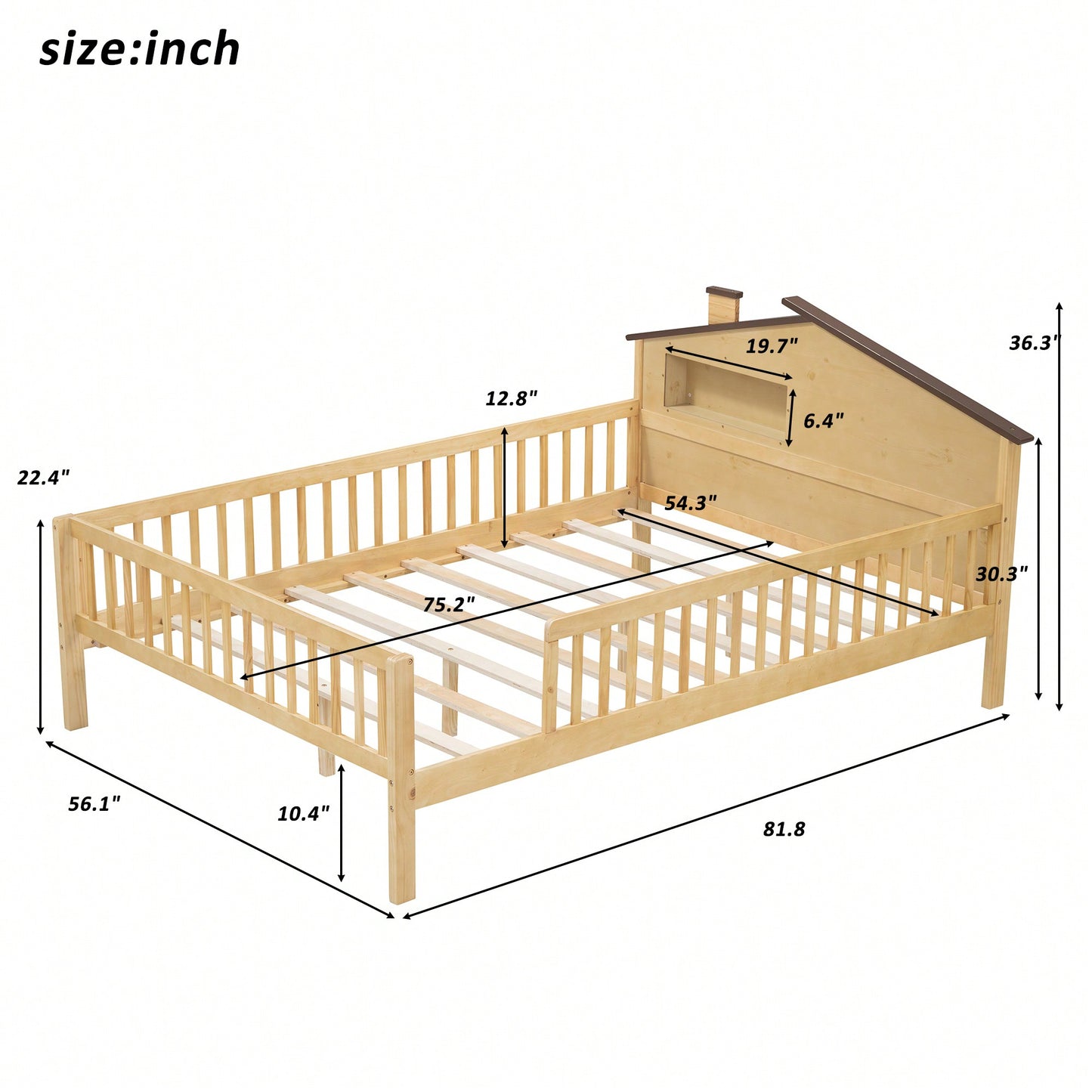House-Shaped Full Size Wood Platform Bed With LED Lights And Built-In Storage In White