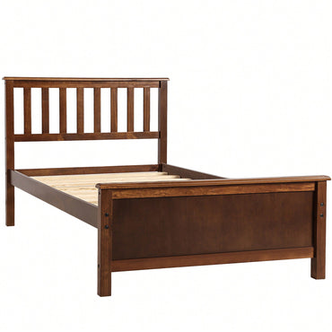 Twin Platform Wood Bed With Headboard And Footboard, Slat Support In Walnut Finish