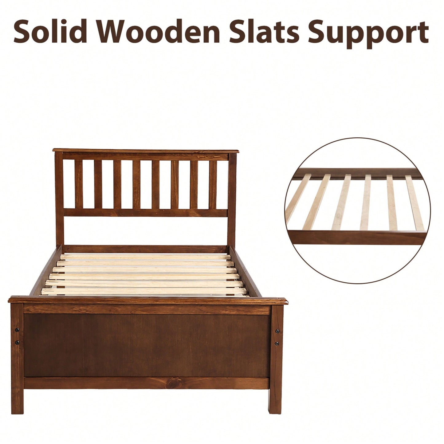 Twin Platform Wood Bed With Headboard And Footboard, Slat Support In Walnut Finish
