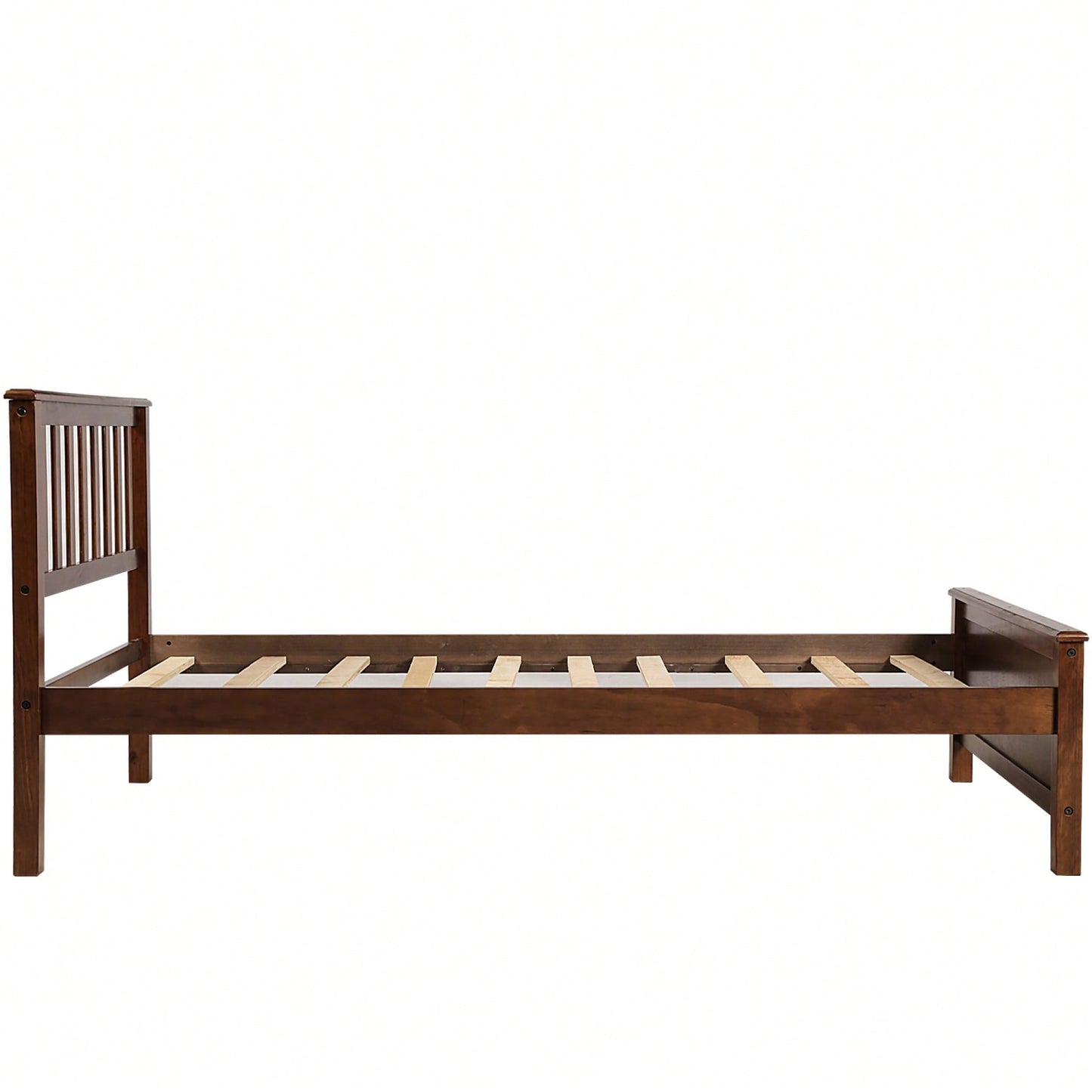Twin Platform Wood Bed With Headboard And Footboard, Slat Support In Walnut Finish