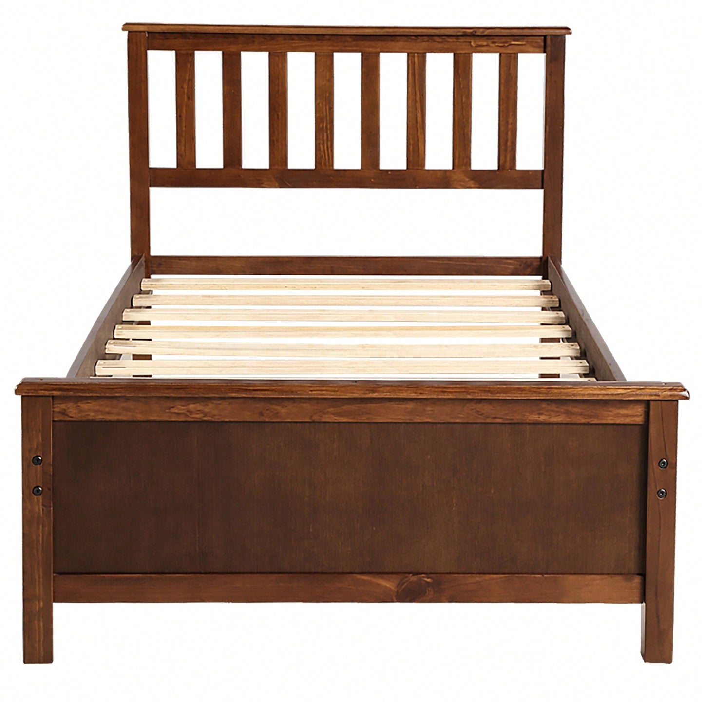 Twin Platform Wood Bed With Headboard And Footboard, Slat Support In Walnut Finish