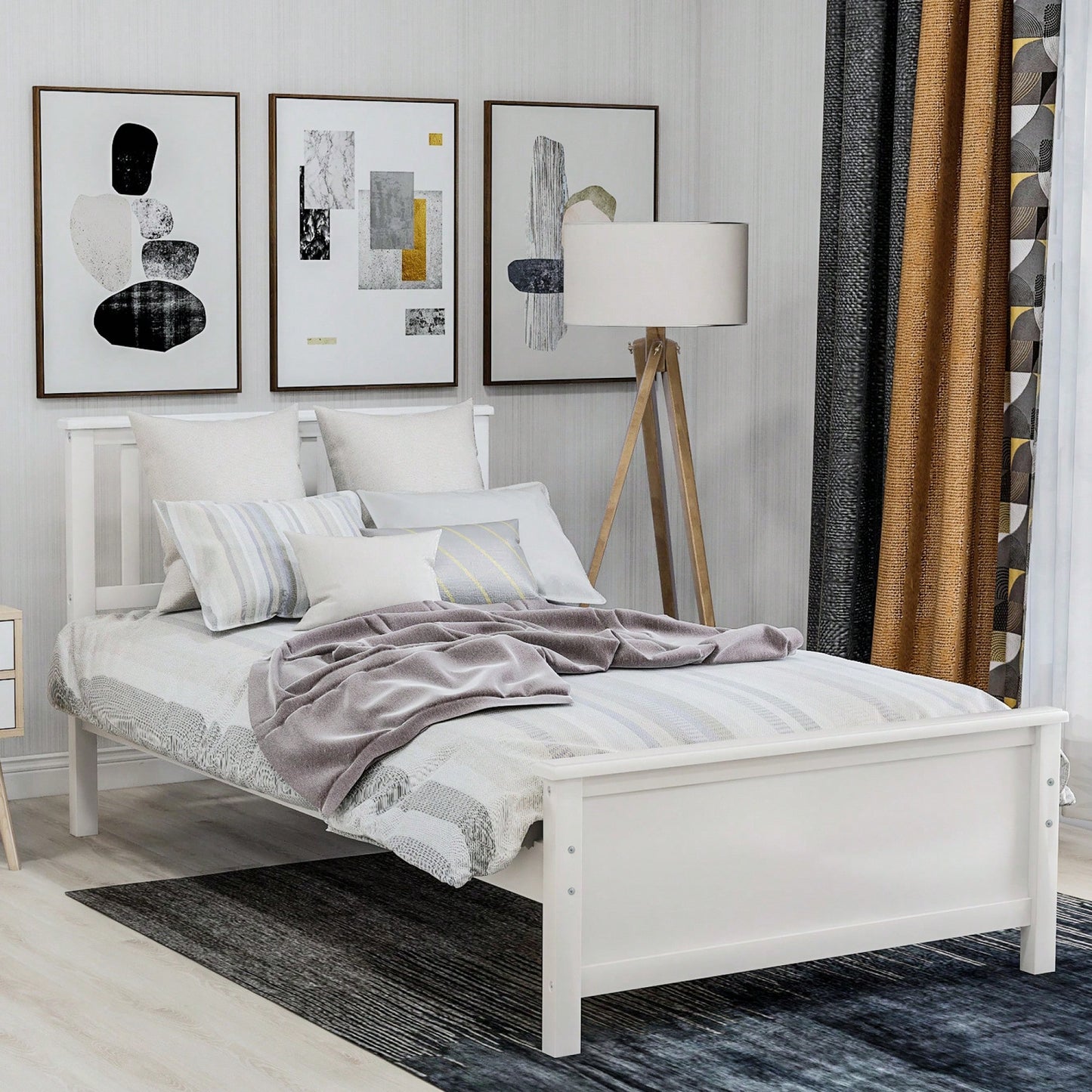 Twin Platform Wood Bed With Headboard And Footboard, Slat Support In Walnut Finish