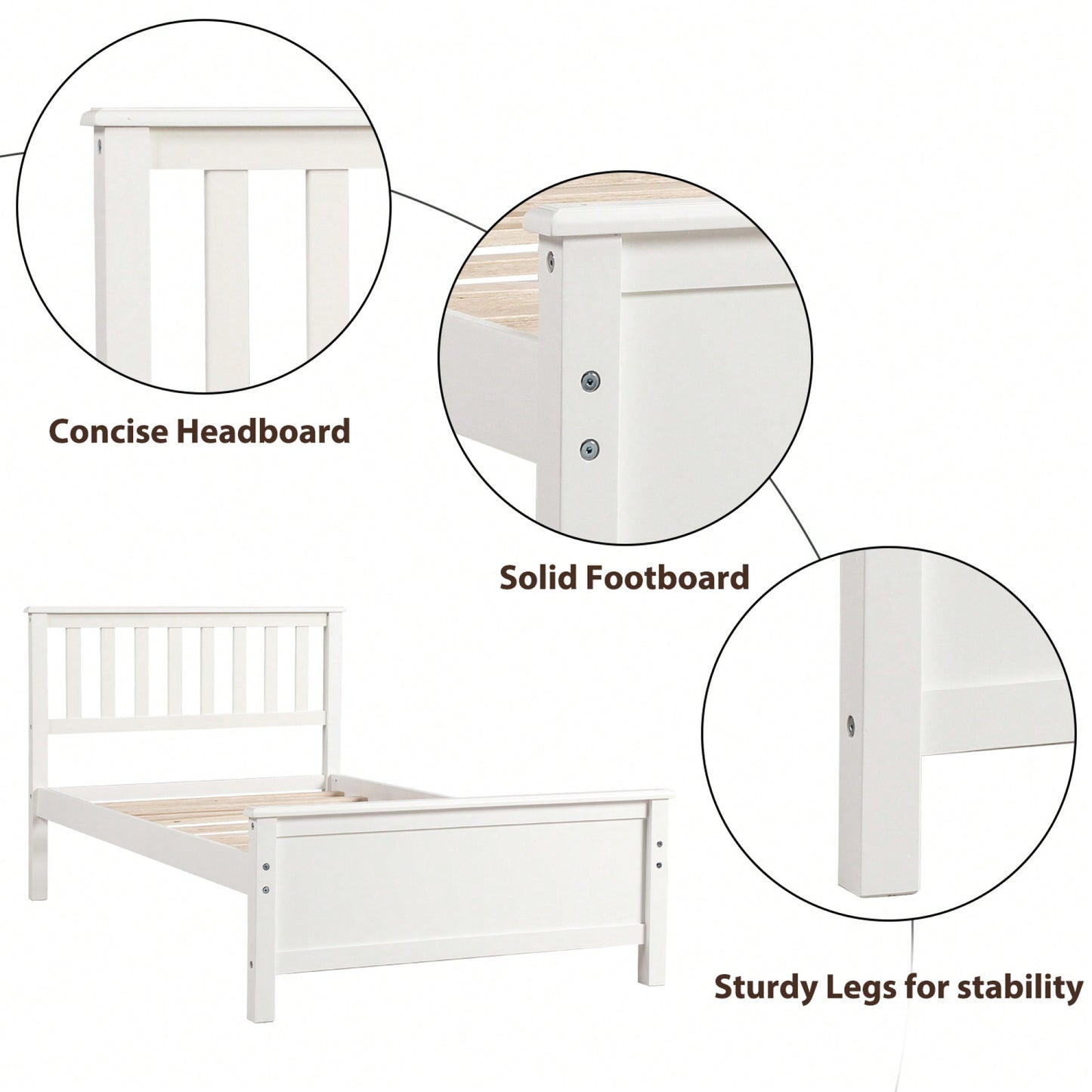 Twin Platform Wood Bed With Headboard And Footboard, Slat Support In Walnut Finish