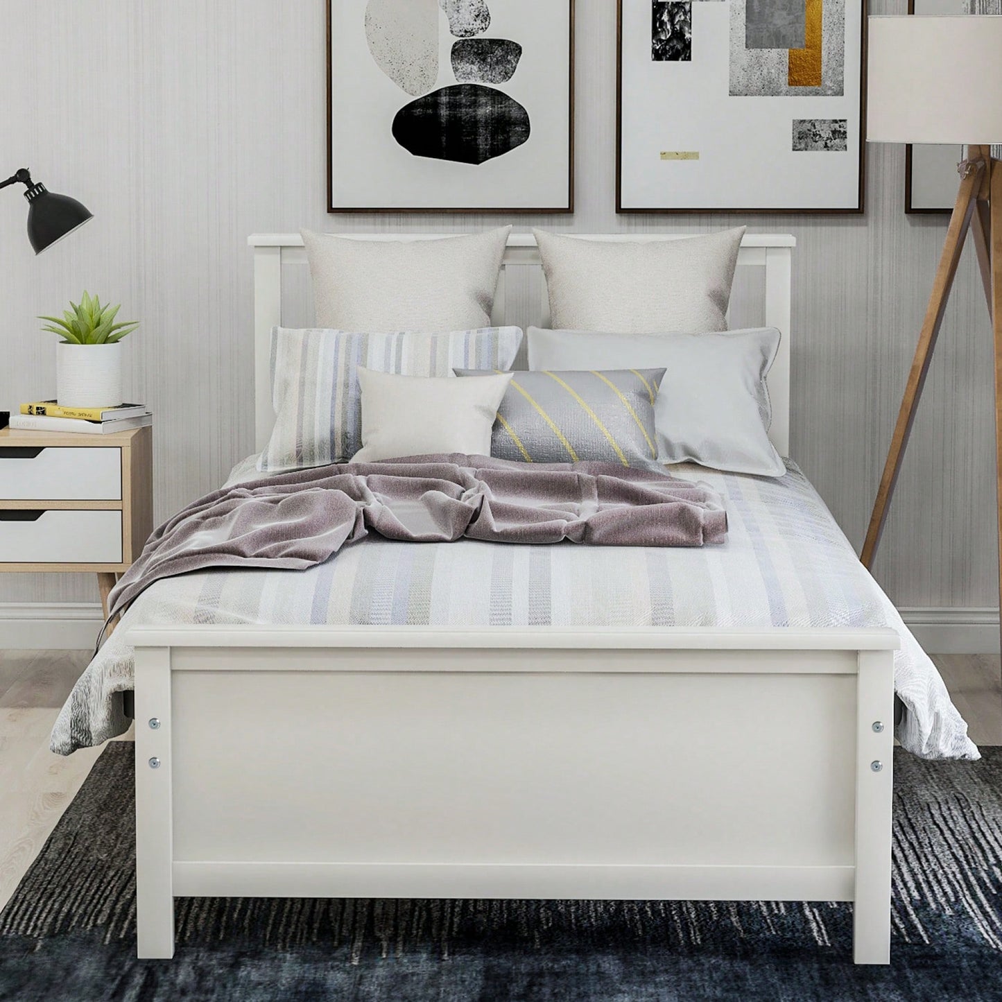Twin Platform Wood Bed With Headboard And Footboard, Slat Support In Walnut Finish