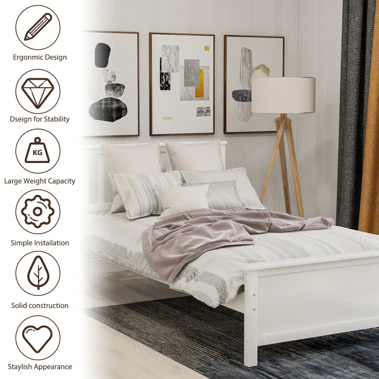 Twin Platform Wood Bed With Headboard And Footboard, Slat Support In Walnut Finish