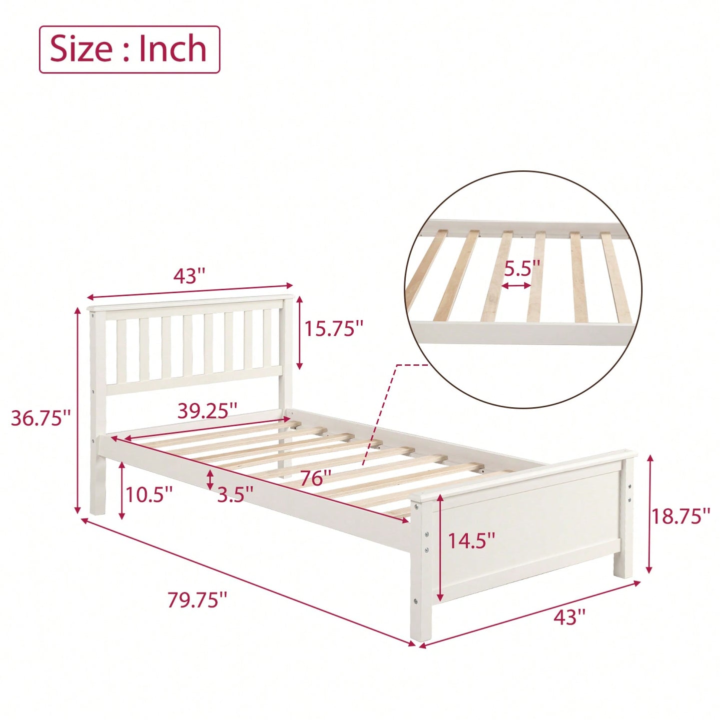 Twin Platform Wood Bed With Headboard And Footboard, Slat Support In Walnut Finish