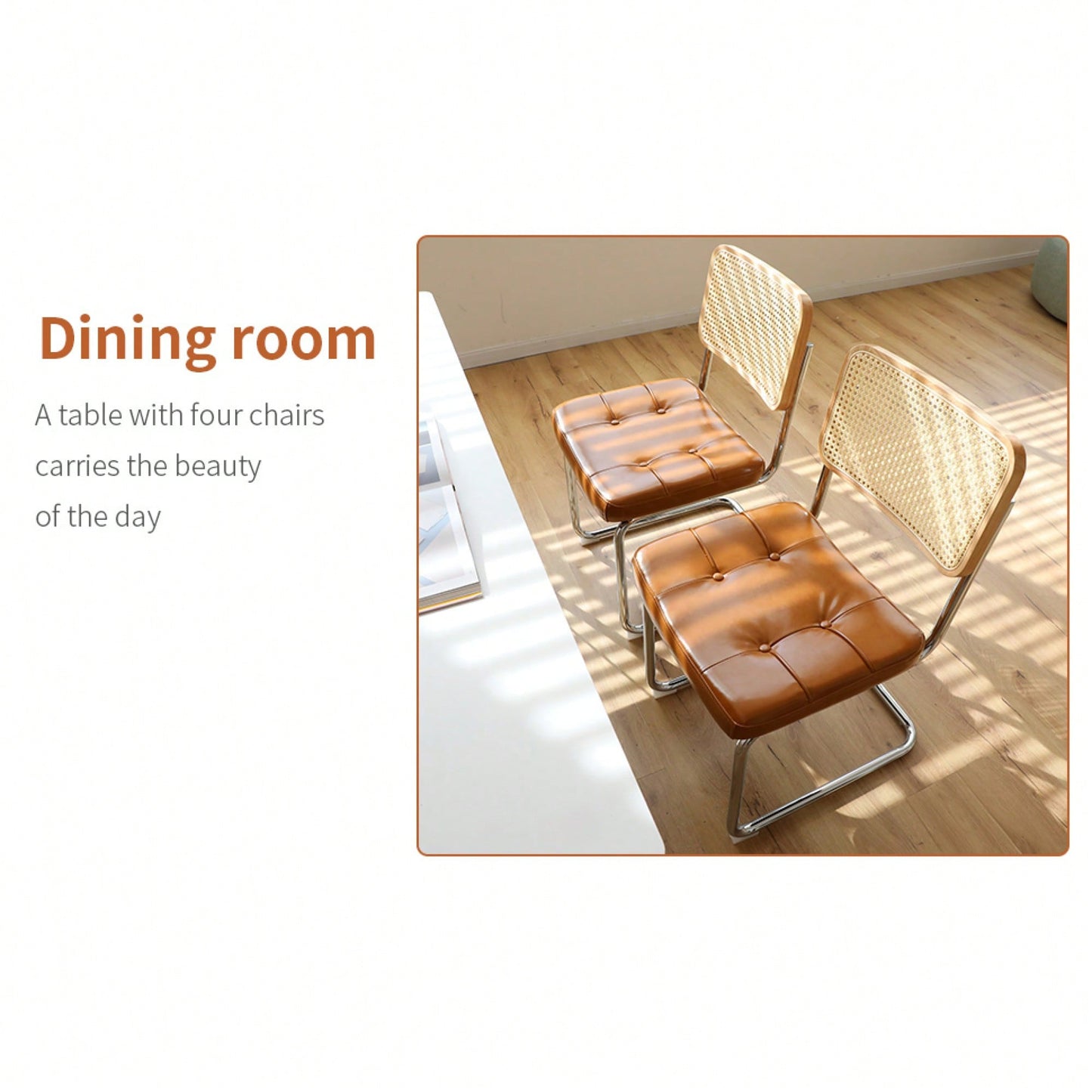 Set Of 2 Modern Faux Leather Rattan Accent Chairs With Chrome Legs For Dining Living Room Kitchen Brown