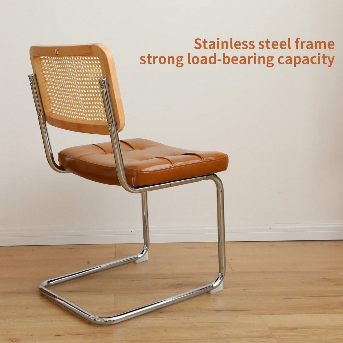 Set Of 2 Modern Faux Leather Rattan Accent Chairs With Chrome Legs For Dining Living Room Kitchen Brown