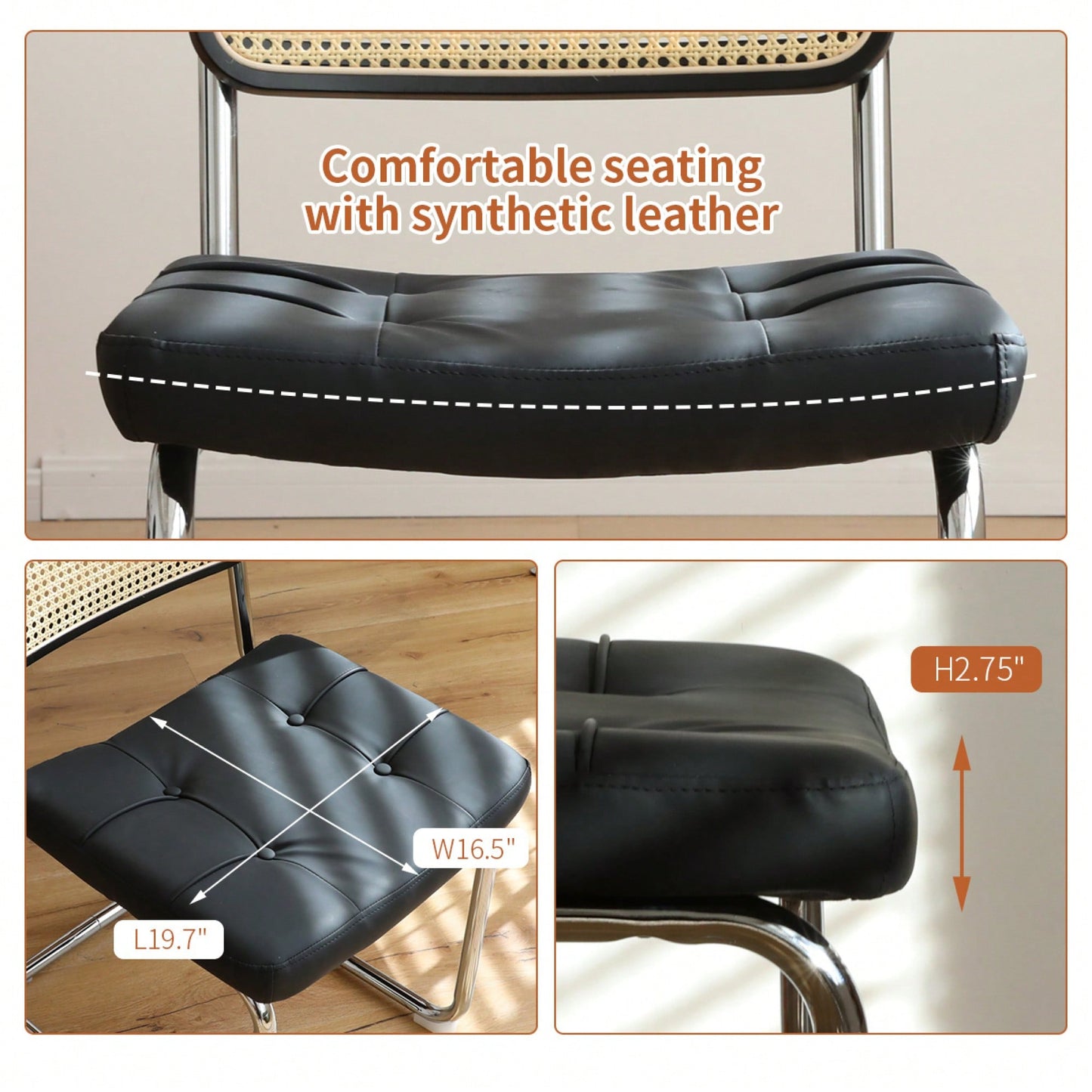 Set Of 2 Modern Faux Leather Rattan Accent Chairs With Chrome Legs For Dining Living Room Kitchen Brown