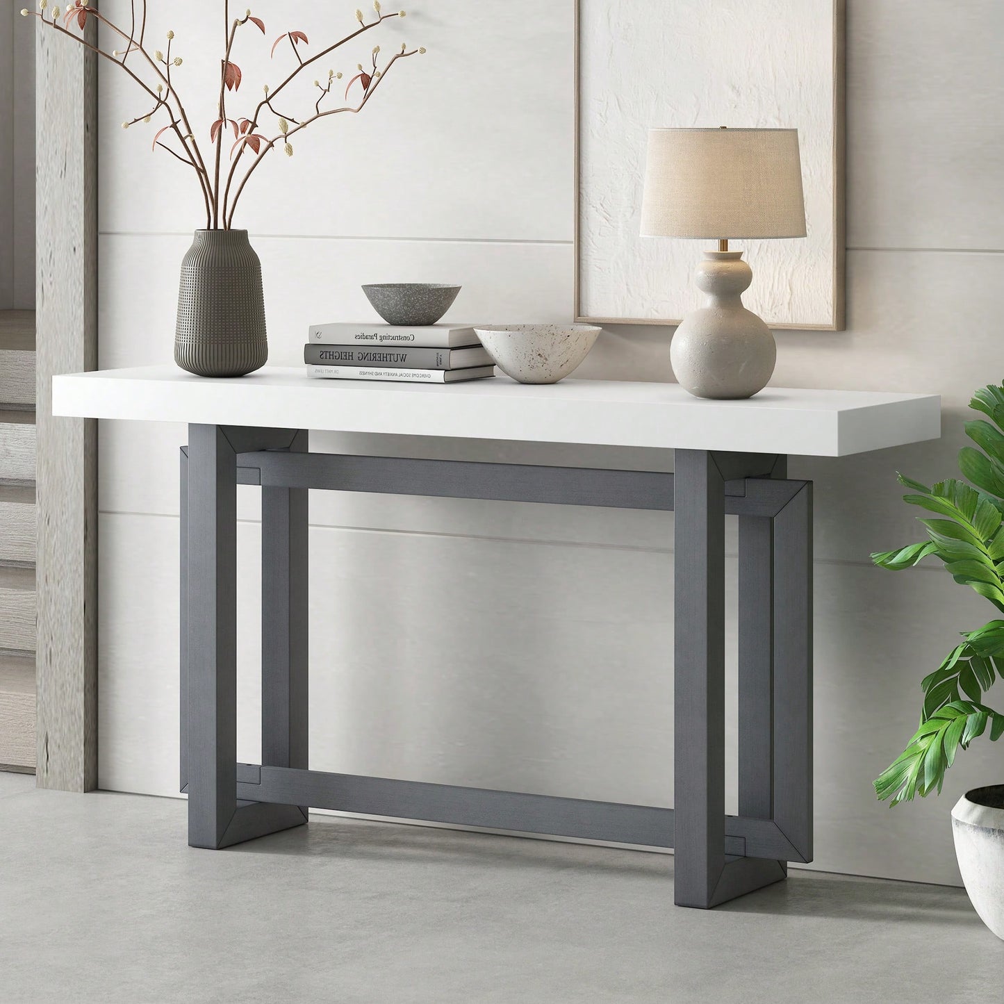 Extra Long Contemporary Console Table With Wood Top For Entryway Hallway Living Room Foyer And Corridor