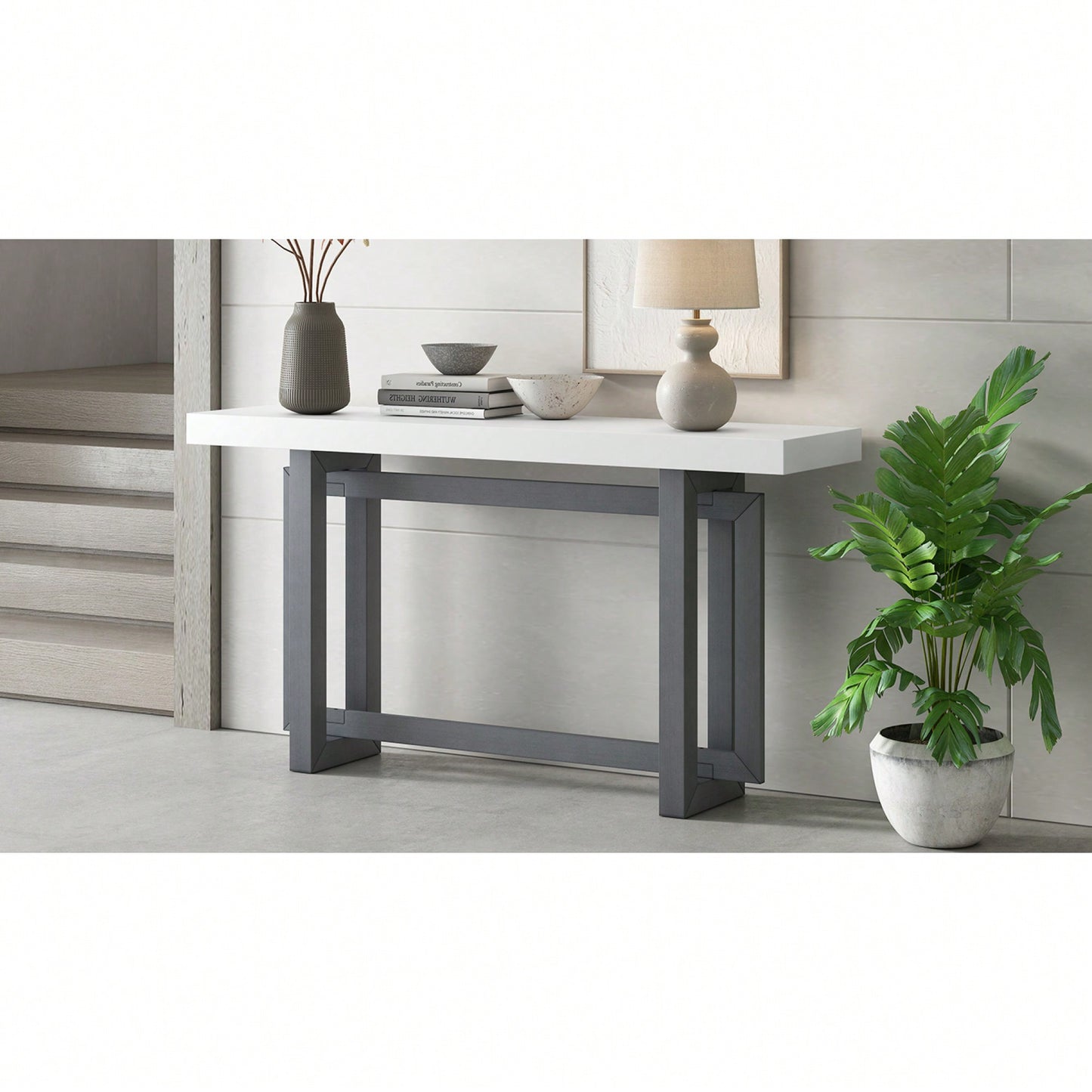 Extra Long Contemporary Console Table With Wood Top For Entryway Hallway Living Room Foyer And Corridor