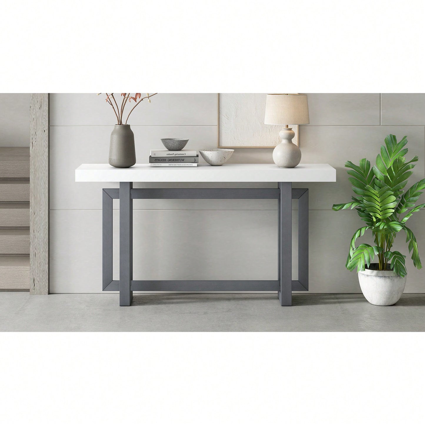 Extra Long Contemporary Console Table With Wood Top For Entryway Hallway Living Room Foyer And Corridor