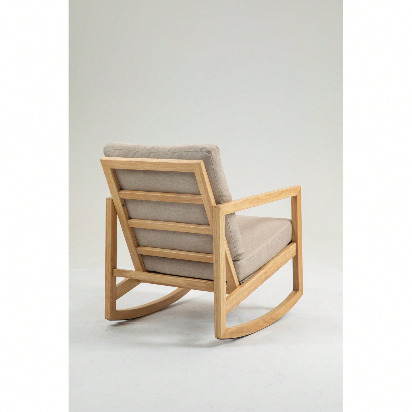 Natural Rubberwood Frame Khaki Upholstered Accent Glider Chair For Relaxation