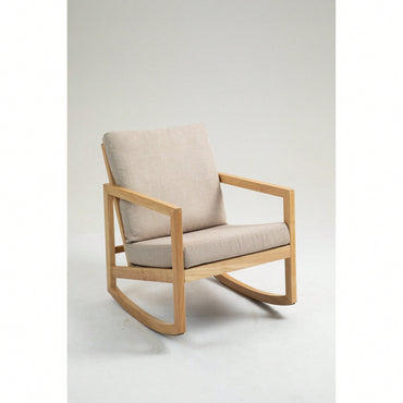 Natural Rubberwood Frame Khaki Upholstered Accent Glider Chair For Relaxation