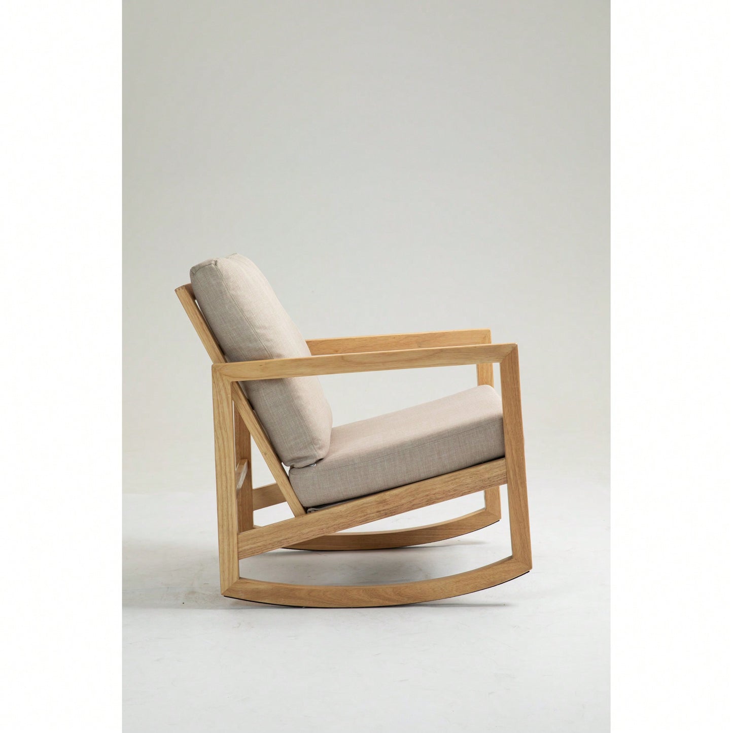 Natural Rubberwood Frame Khaki Upholstered Accent Glider Chair For Relaxation