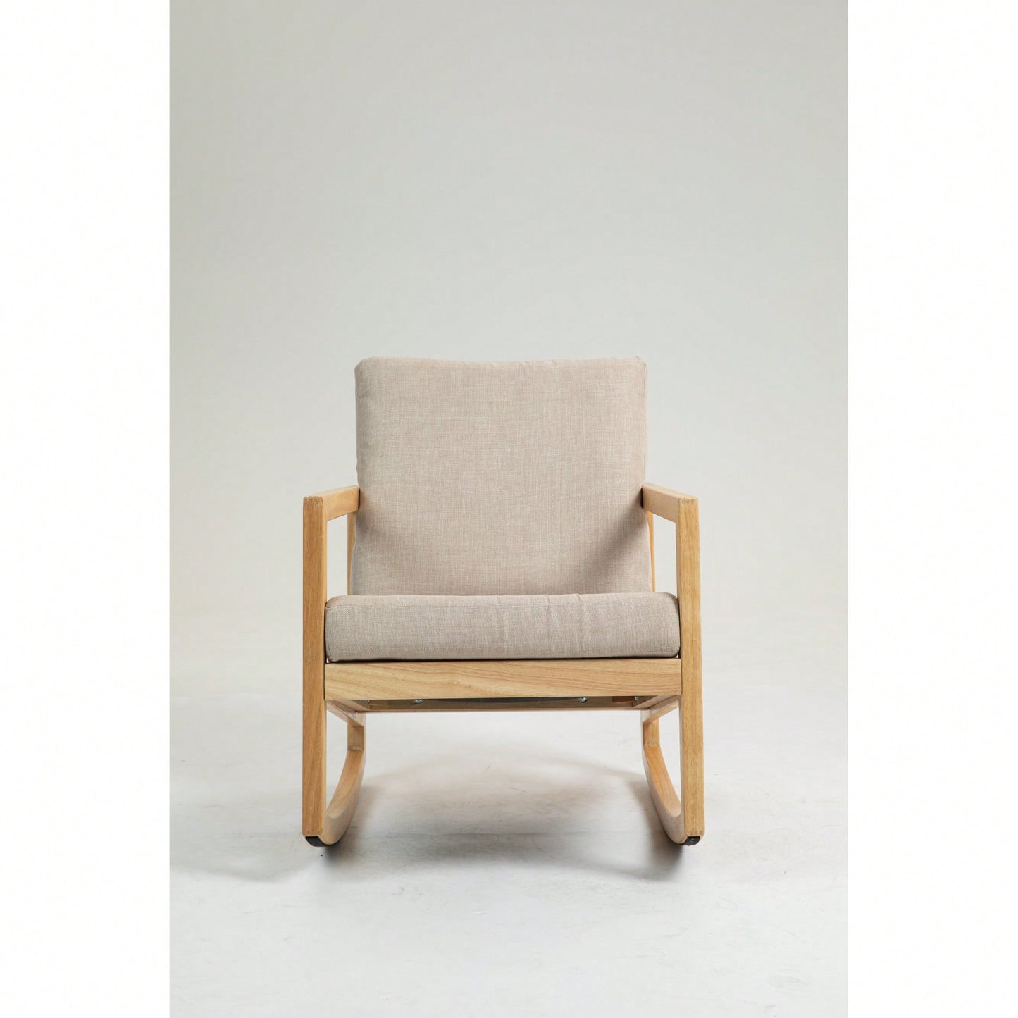 Natural Rubberwood Frame Khaki Upholstered Accent Glider Chair For Relaxation