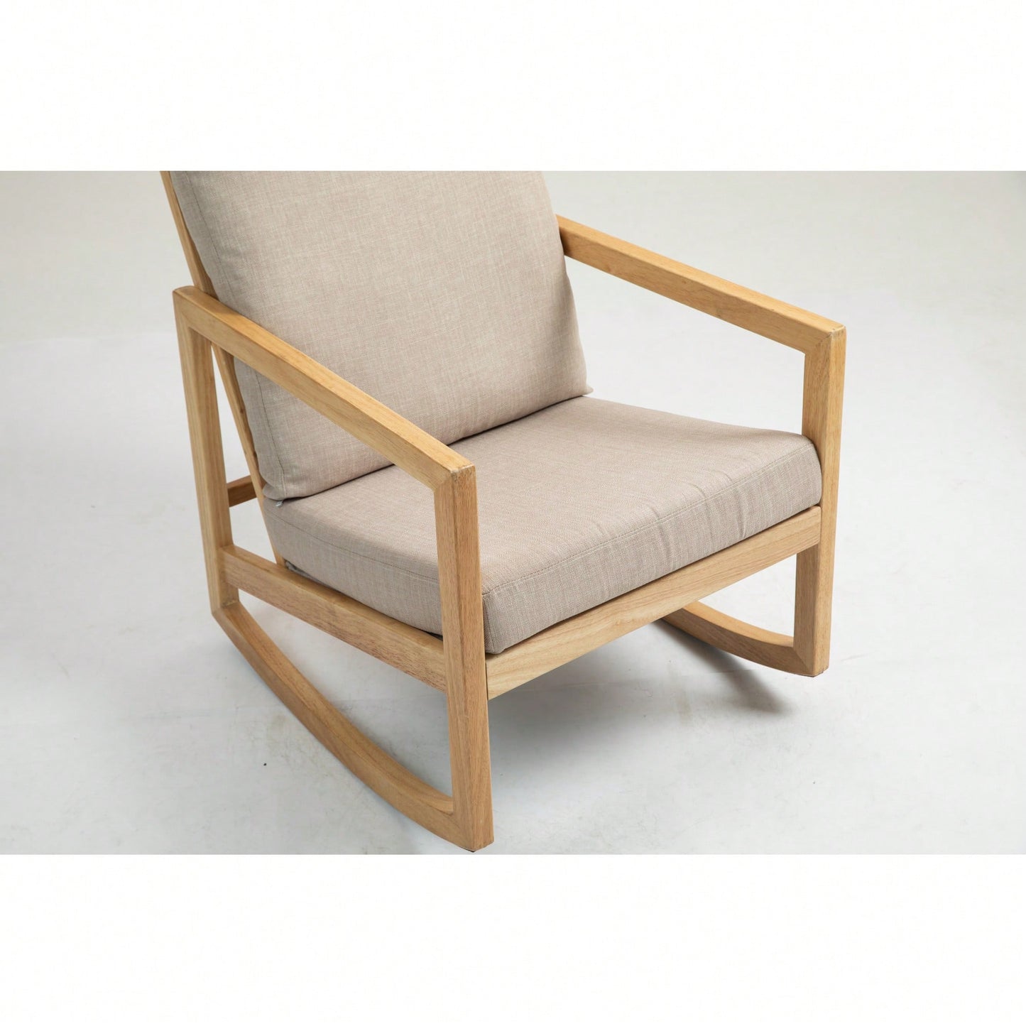 Natural Rubberwood Frame Khaki Upholstered Accent Glider Chair For Relaxation