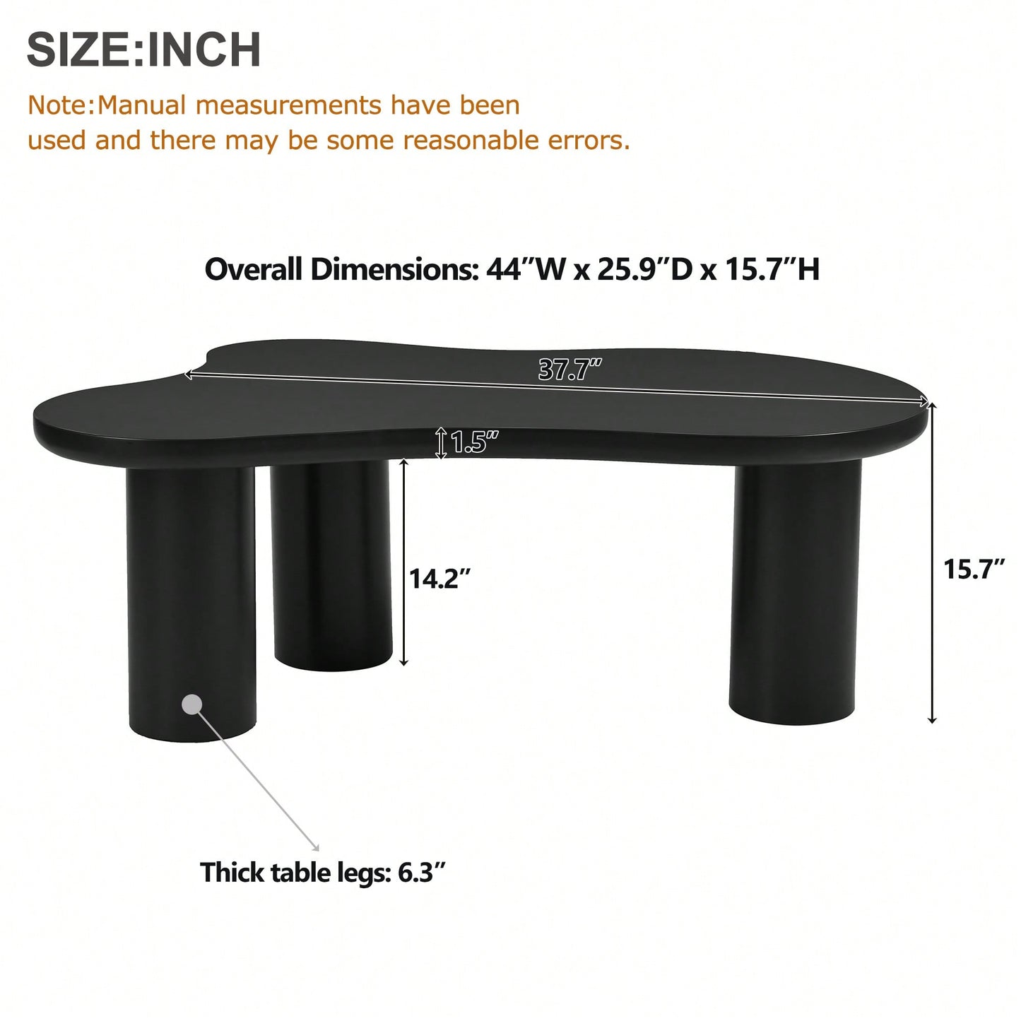 Easy Assembly Cream Cloud Coffee Table With Thick Round Edge Top And 3 Sturdy Legs For Living Room Black