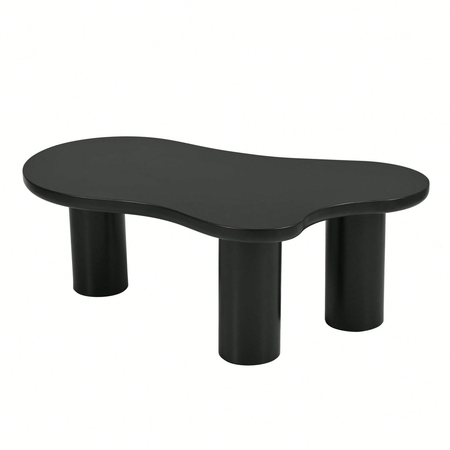Easy Assembly Cream Cloud Coffee Table With Thick Round Edge Top And 3 Sturdy Legs For Living Room Black