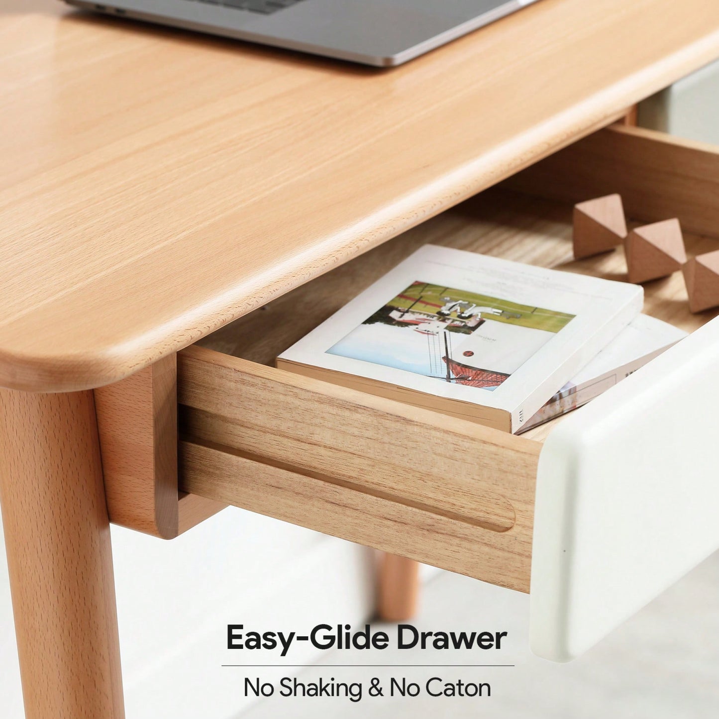 Large Solid Wood Computer Desk With 2 Drawers For Home Office And Study - Modern Simple Design PC Table In Beech Finish