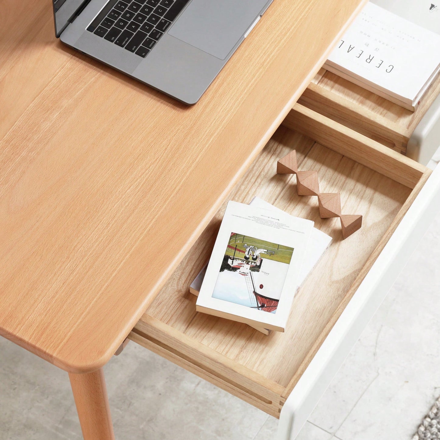 Large Solid Wood Computer Desk With 2 Drawers For Home Office And Study - Modern Simple Design PC Table In Beech Finish