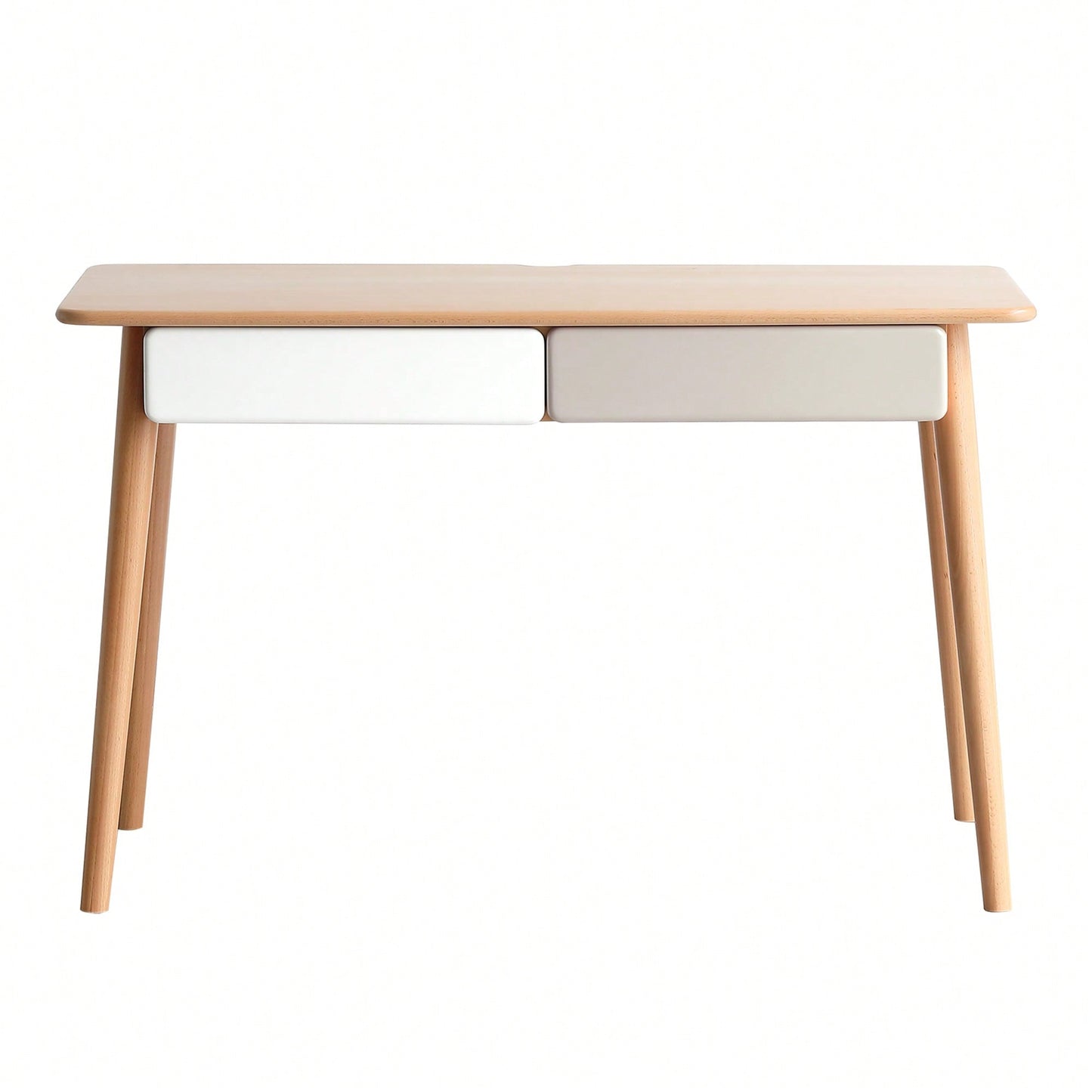 Large Solid Wood Computer Desk With 2 Drawers For Home Office And Study - Modern Simple Design PC Table In Beech Finish