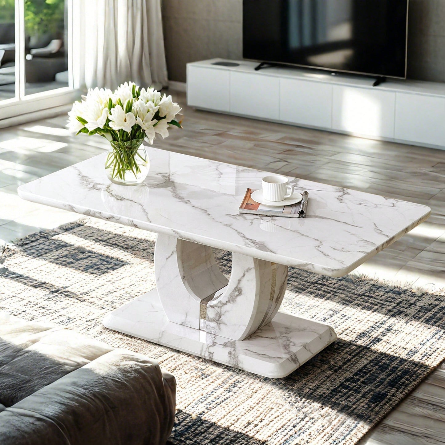 Modern Minimalist Rectangular Coffee Table In Dark Brown Walnut Finish For Cozy Home Decor