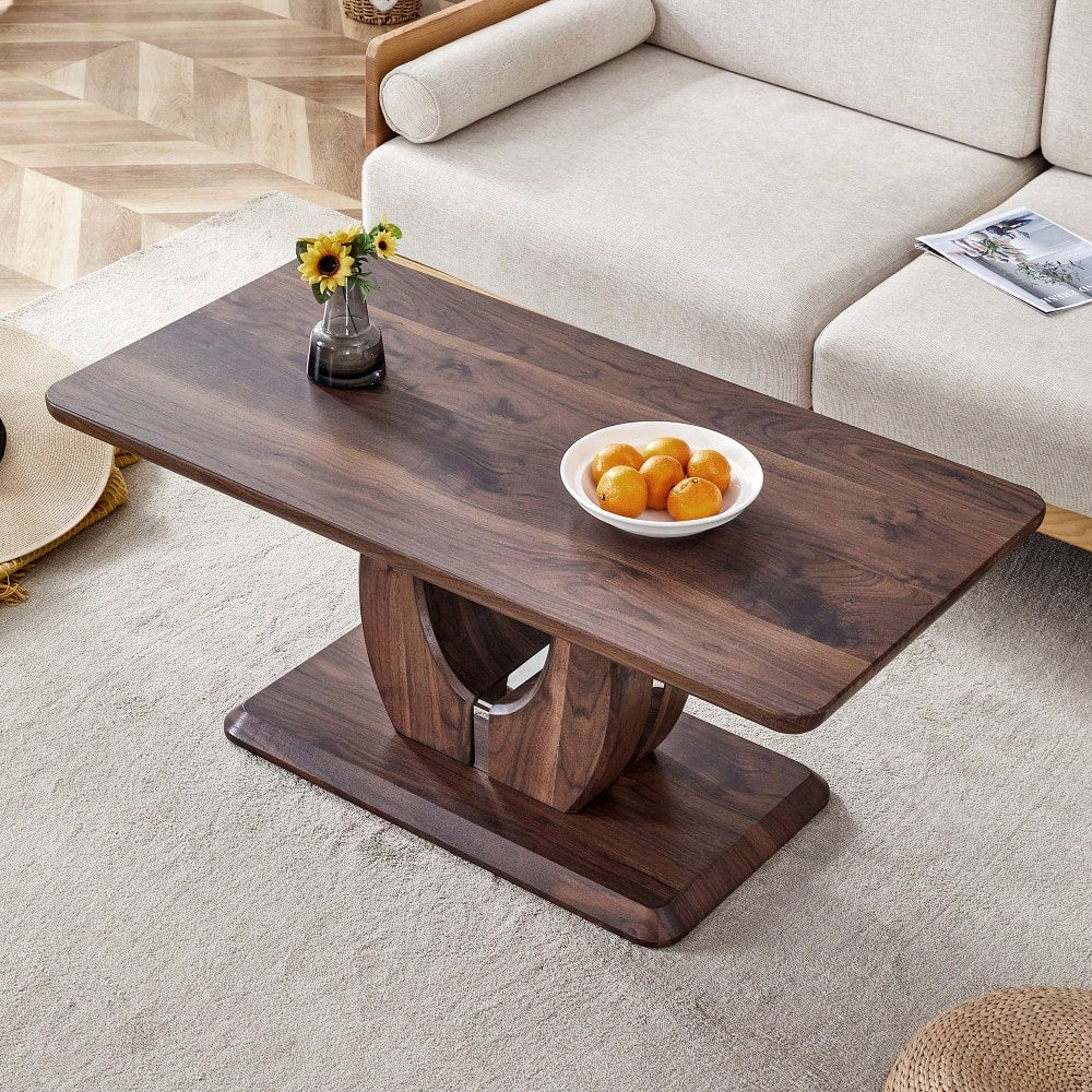 Modern Minimalist Rectangular Coffee Table In Dark Brown Walnut Finish For Cozy Home Decor