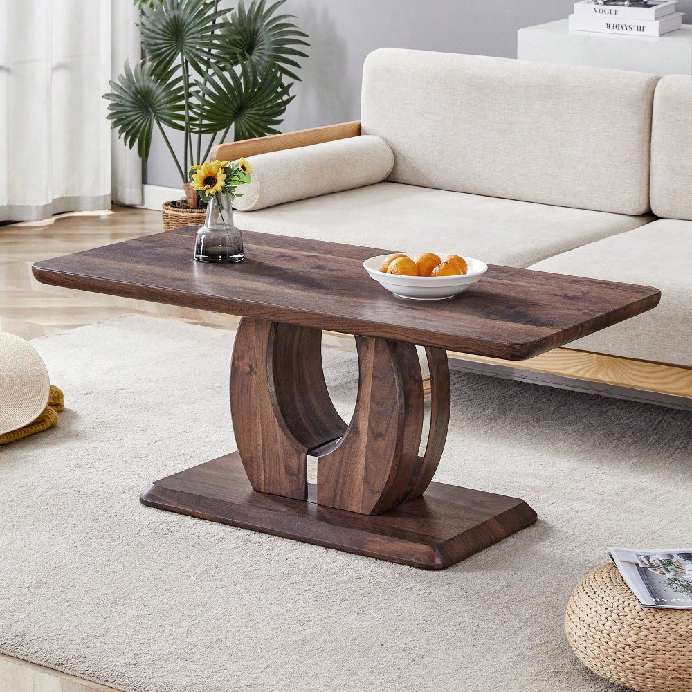 Modern Minimalist Rectangular Coffee Table In Dark Brown Walnut Finish For Cozy Home Decor
