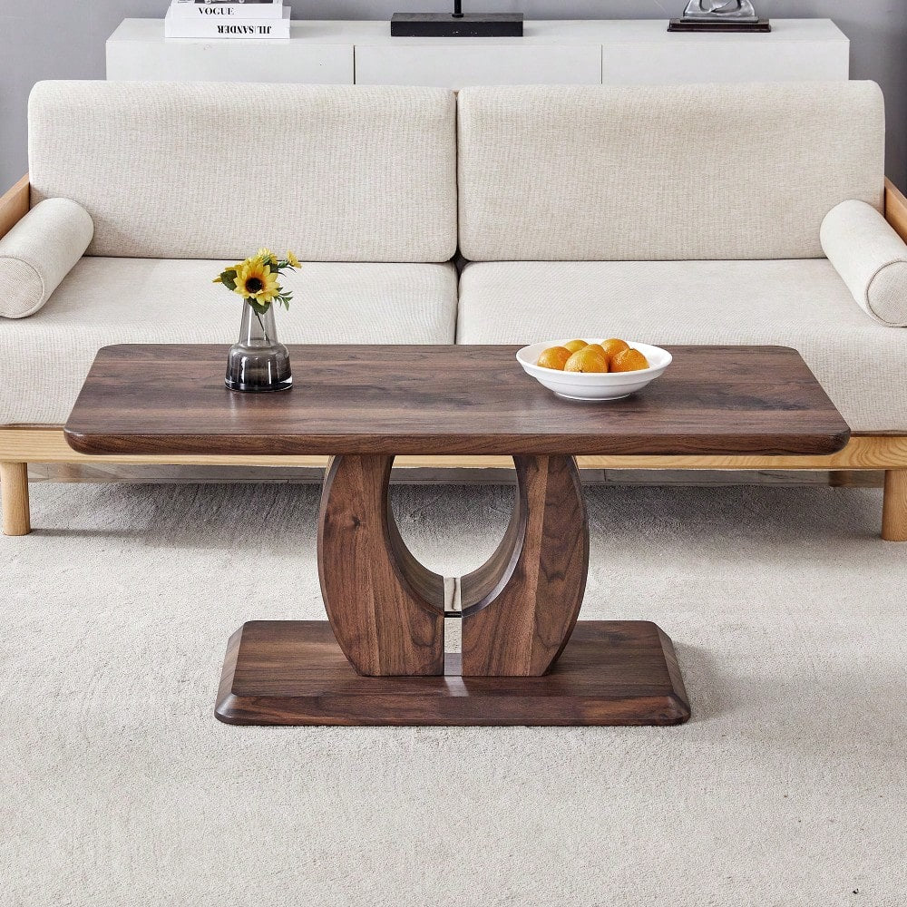 Modern Minimalist Rectangular Coffee Table In Dark Brown Walnut Finish For Cozy Home Decor