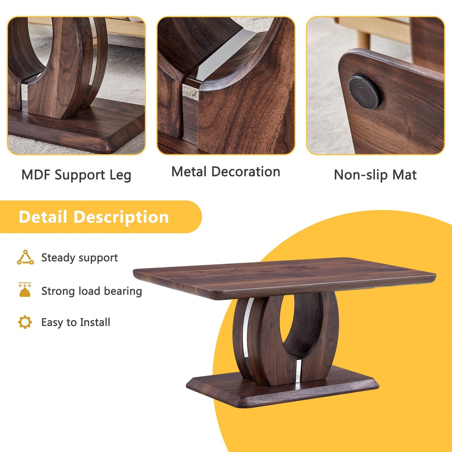 Modern Minimalist Rectangular Coffee Table In Dark Brown Walnut Finish For Cozy Home Decor