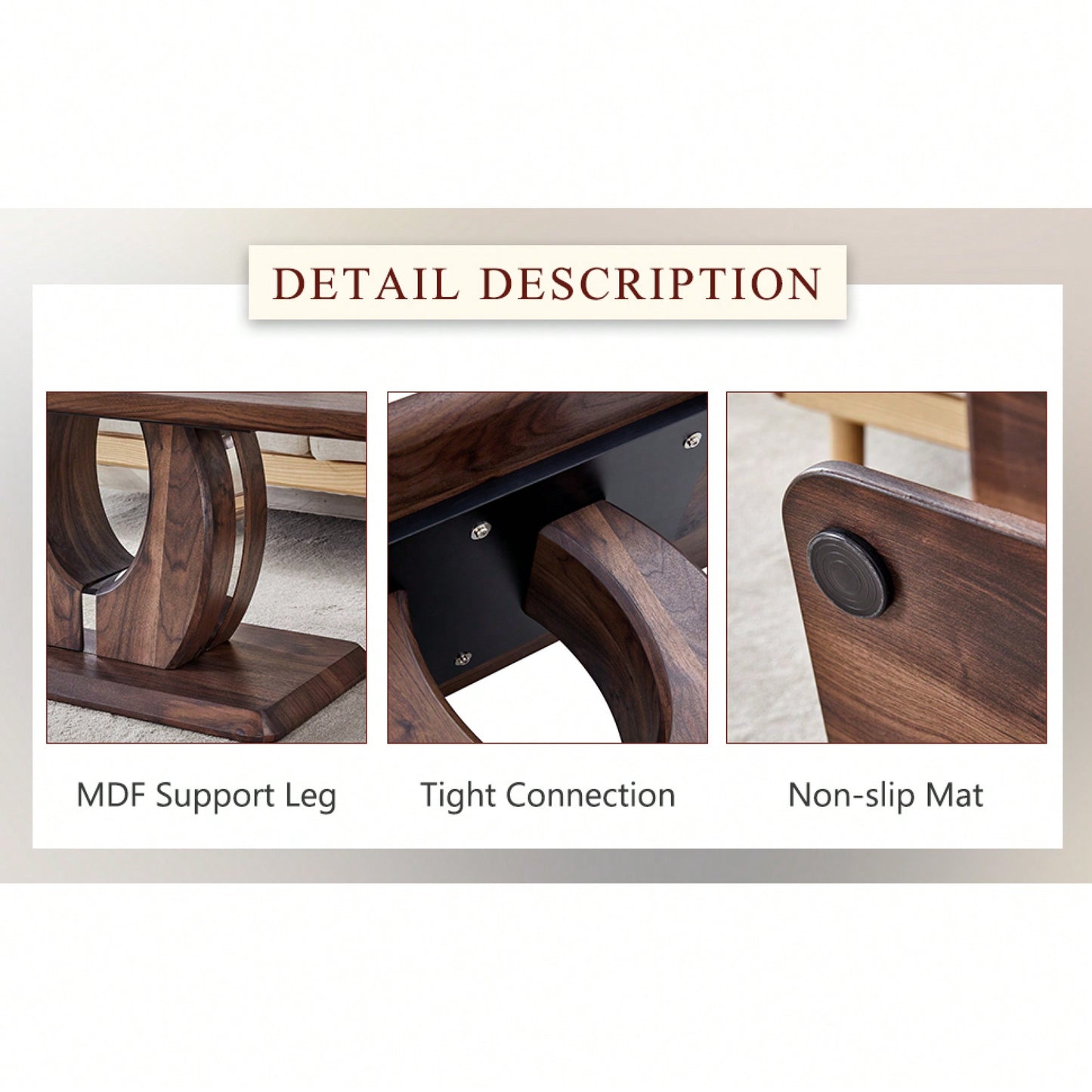 Modern Minimalist Rectangular Coffee Table In Dark Brown Walnut Finish For Cozy Home Decor