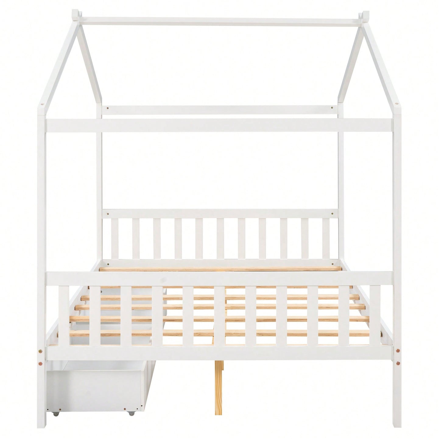 Elegant Full Size Platform Bed With Two Storage Drawers And Stylish Headboard, Footboard, And Roof Design In White