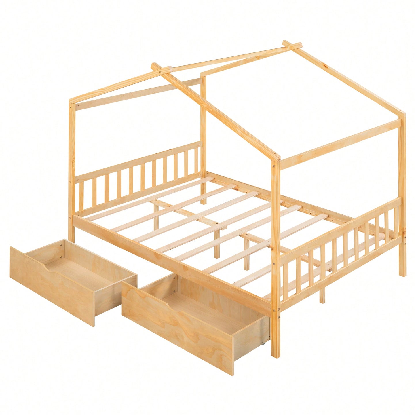 Elegant Full Size Platform Bed With Two Storage Drawers And Stylish Headboard, Footboard, And Roof Design In White