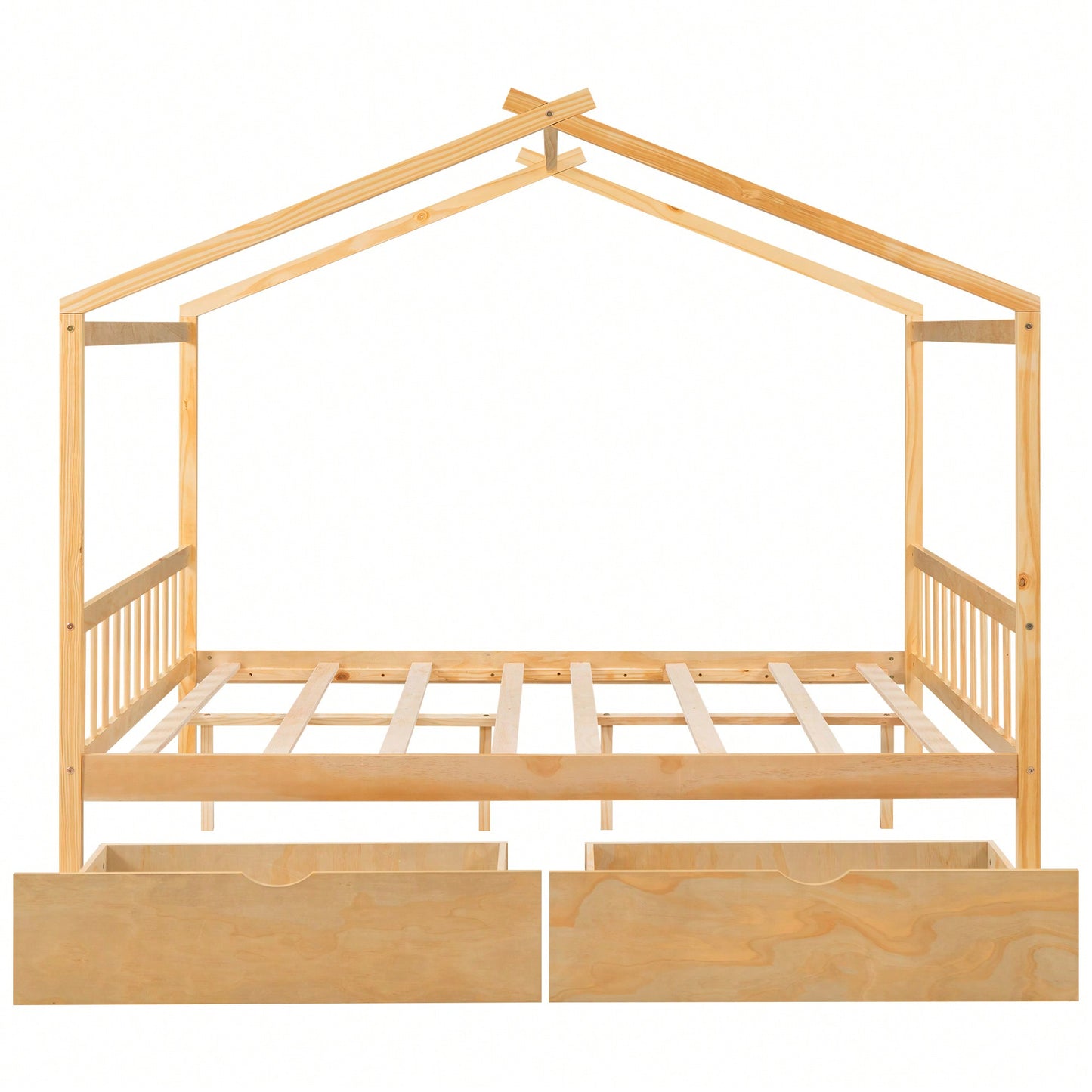 Elegant Full Size Platform Bed With Two Storage Drawers And Stylish Headboard, Footboard, And Roof Design In White