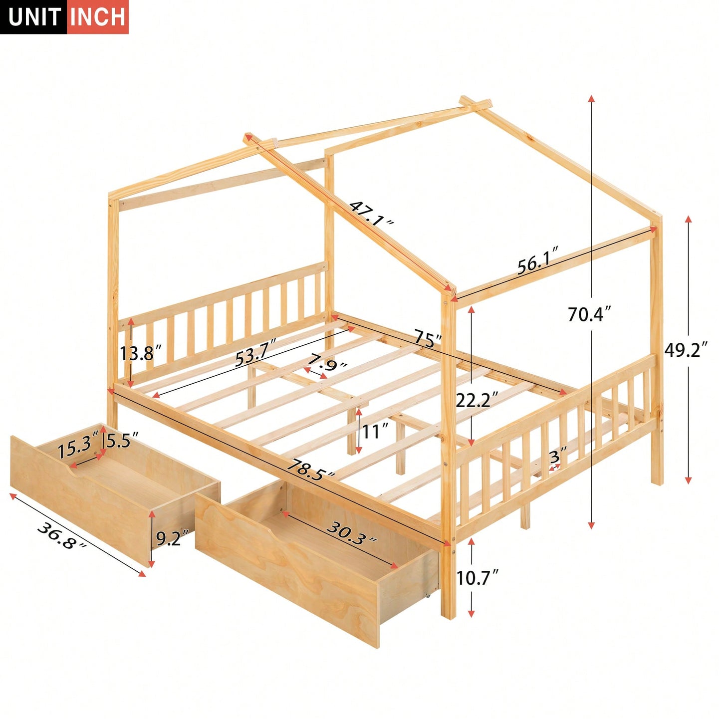 Elegant Full Size Platform Bed With Two Storage Drawers And Stylish Headboard, Footboard, And Roof Design In White