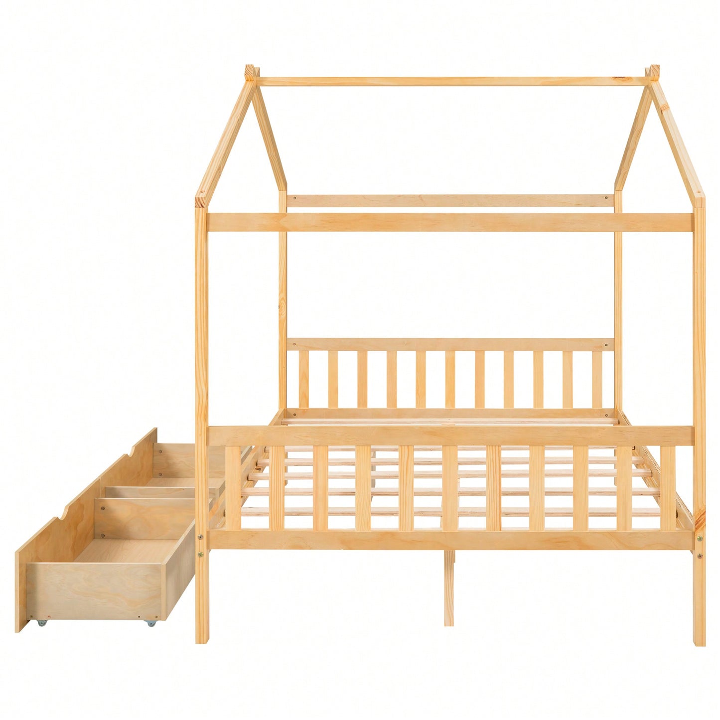 Elegant Full Size Platform Bed With Two Storage Drawers And Stylish Headboard, Footboard, And Roof Design In White
