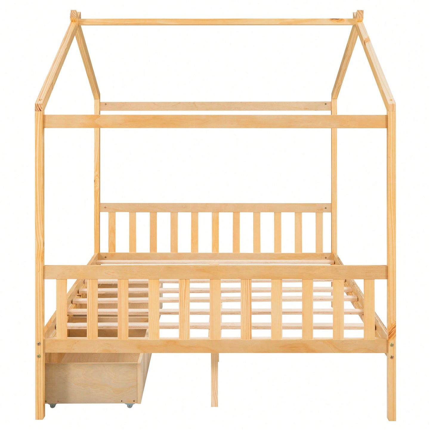 Elegant Full Size Platform Bed With Two Storage Drawers And Stylish Headboard, Footboard, And Roof Design In White